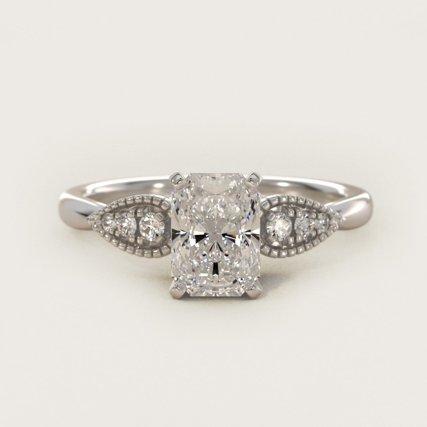 Pear-Shaped Diamond Detail Engagement Ring in 14k White Gold - Radiant Center