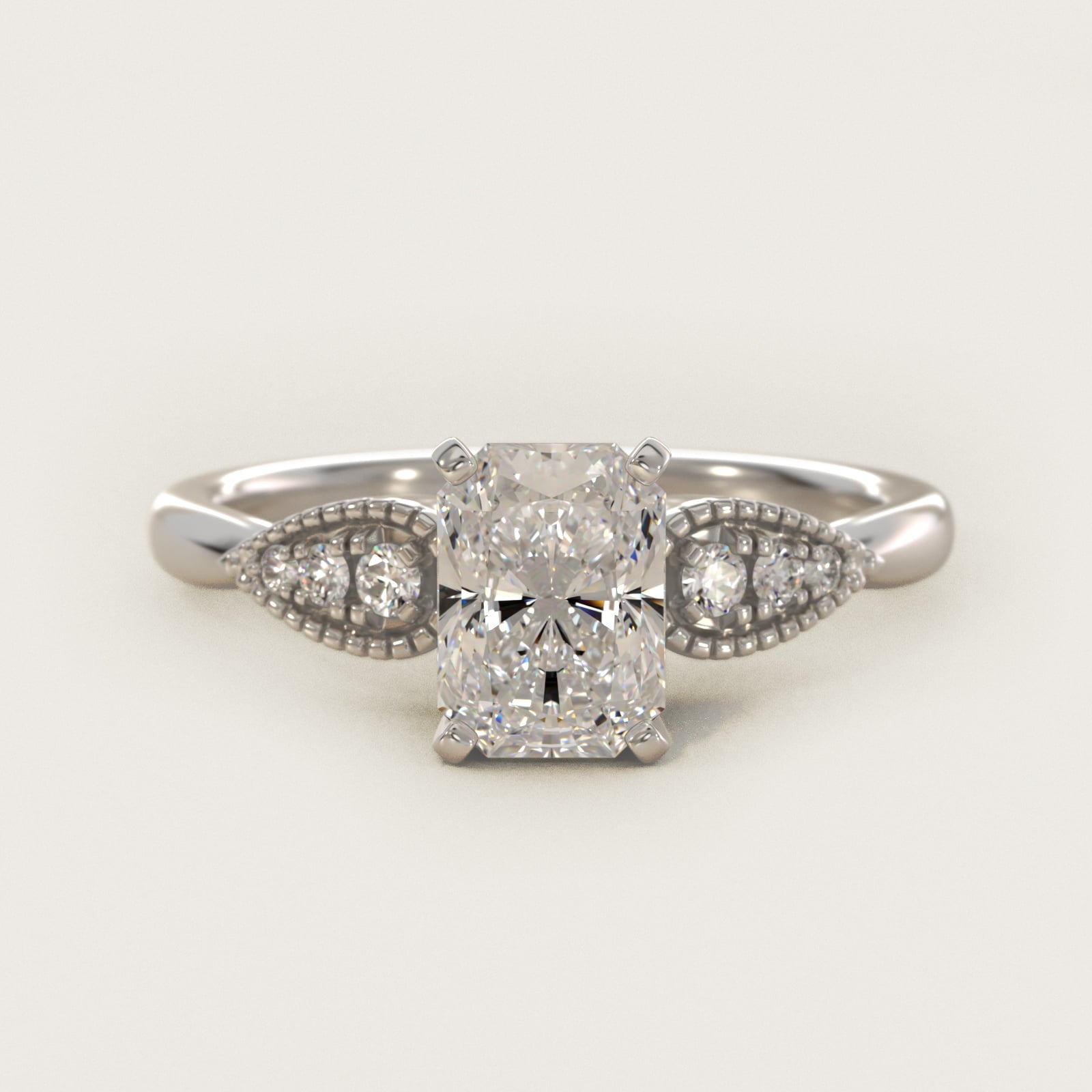 Pear-Shaped Diamond Detail Engagement Ring in 14k White Gold - Radiant Center