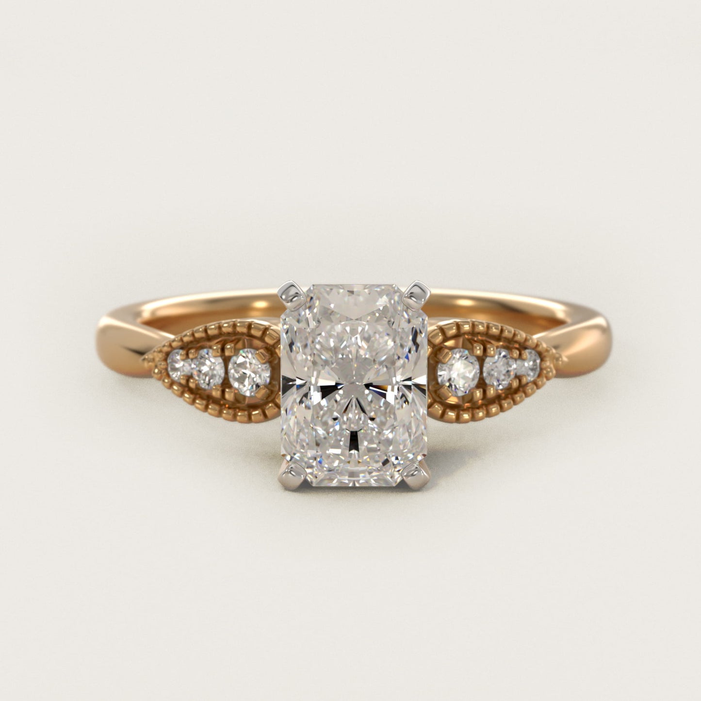 Pear-Shaped Diamond Detail Engagement Ring in 14k Yellow Gold - Radiant Center