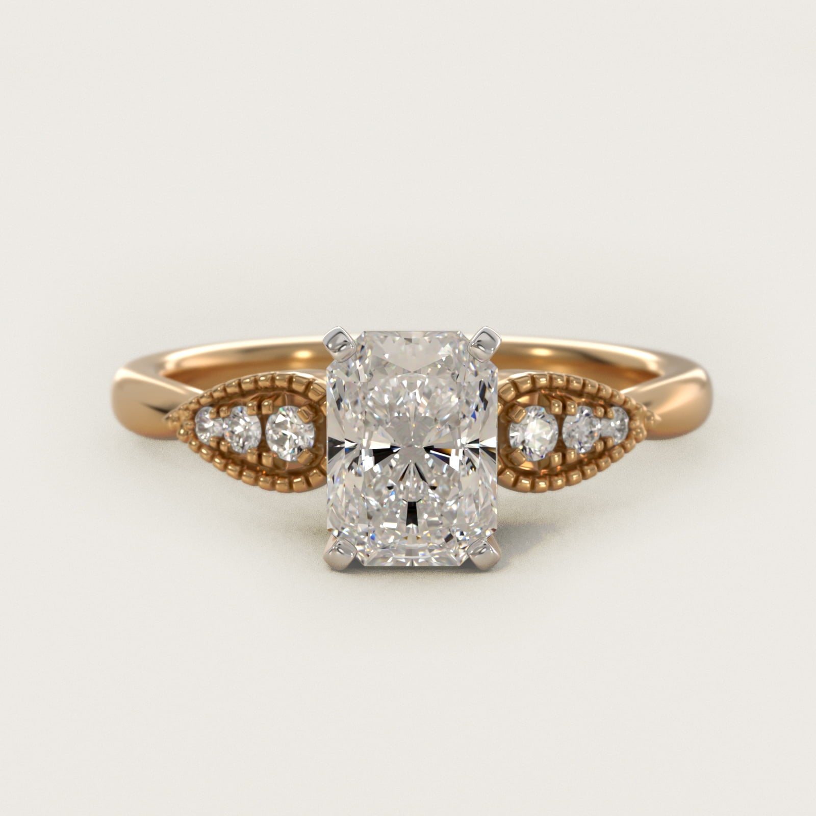 Pear-Shaped Diamond Detail Engagement Ring in 14k Yellow Gold - Radiant Center