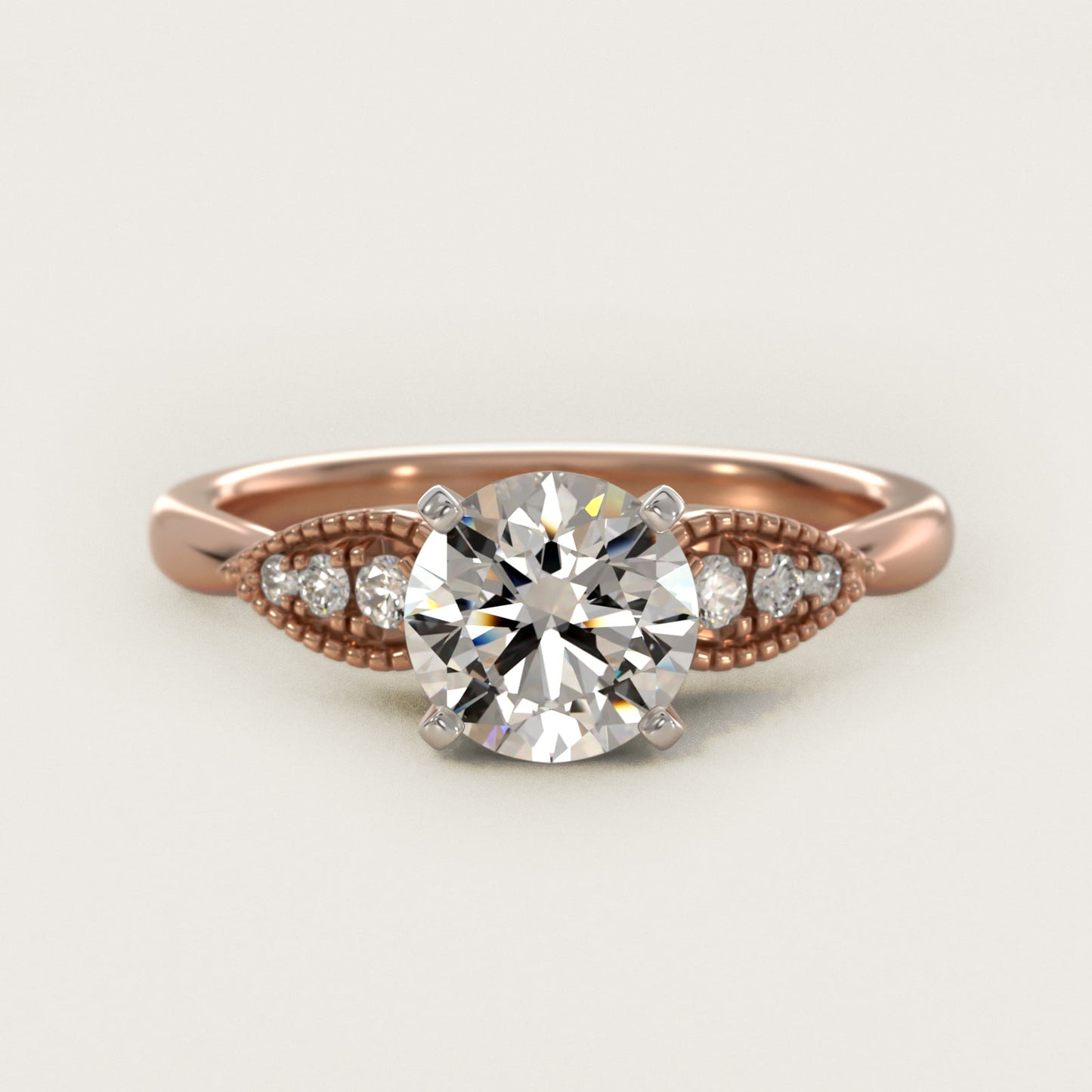 Pear-Shaped Diamond Detail Engagement Ring in 14k Rose Gold - Round Center