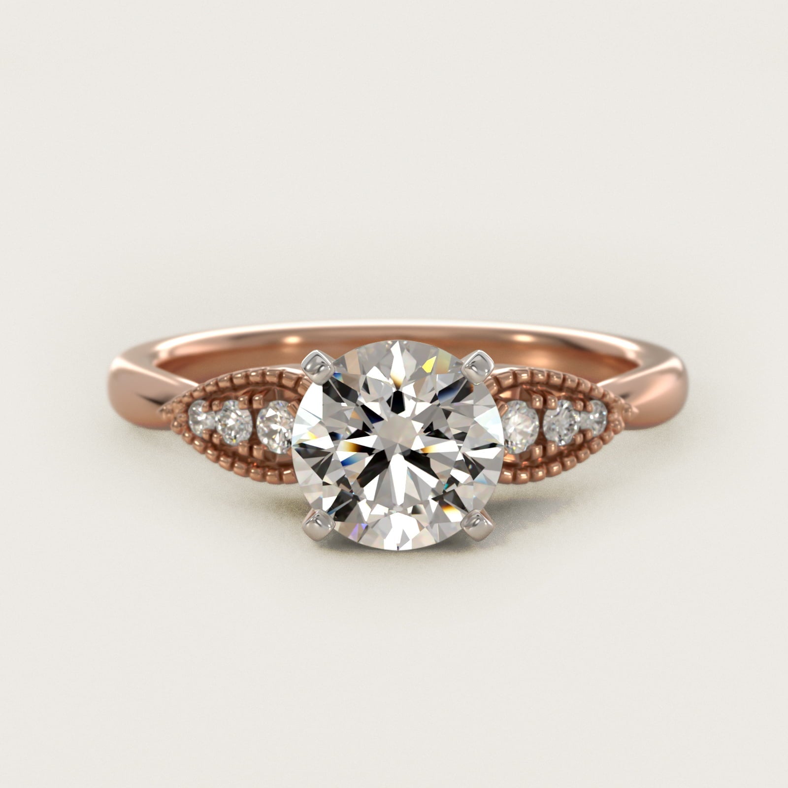 Pear-Shaped Diamond Detail Engagement Ring in 18k Rose Gold - Round Center