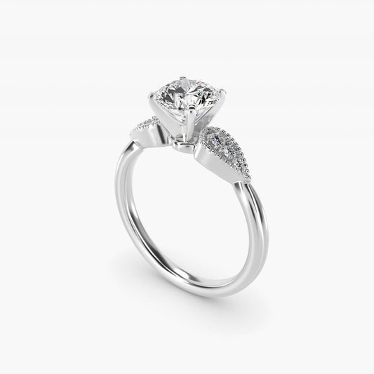 Pear-Shaped Diamond Detail Engagement Ring in 14k White Gold - Round Center