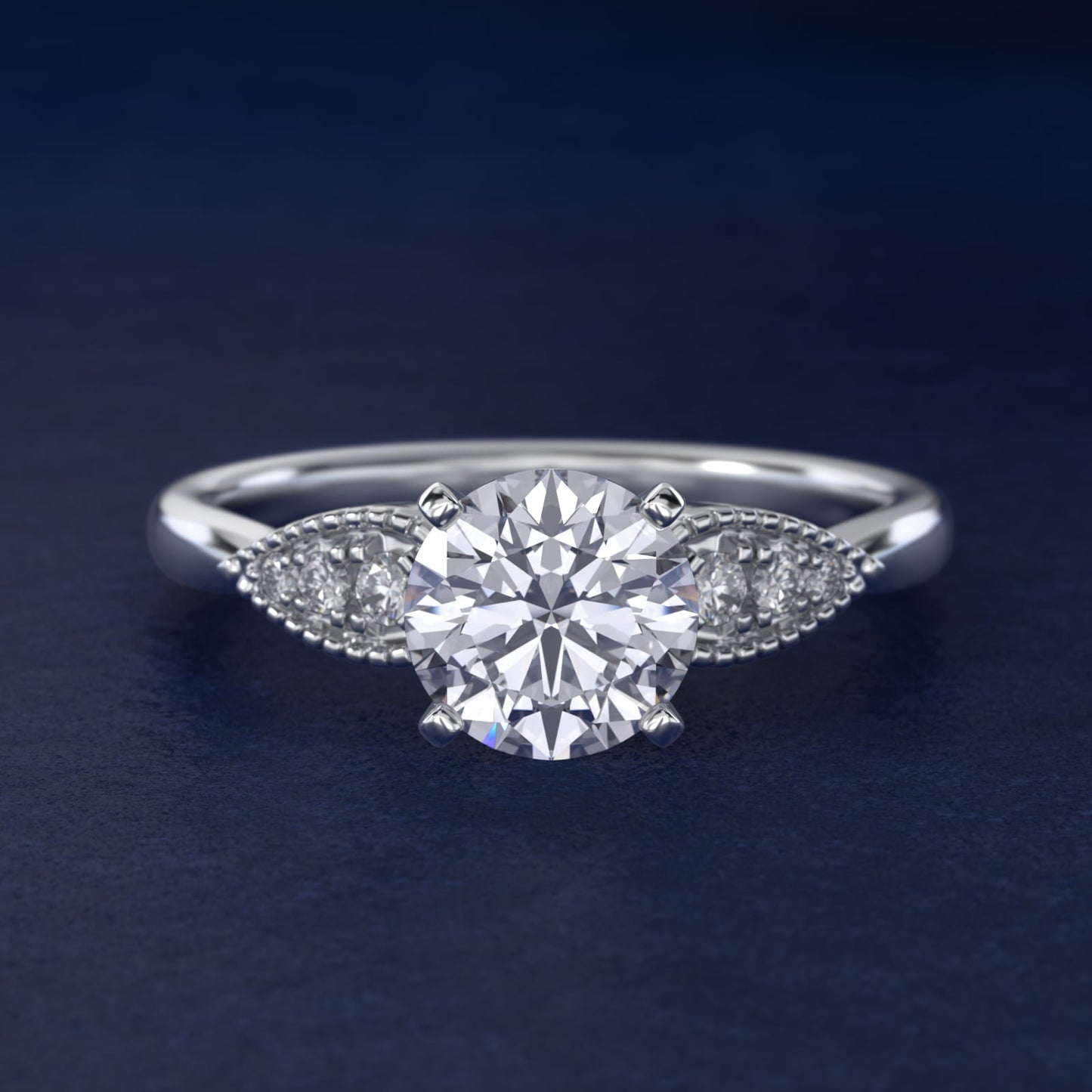 Pear-Shaped Diamond Detail Engagement Ring in 14k White Gold - Round Center