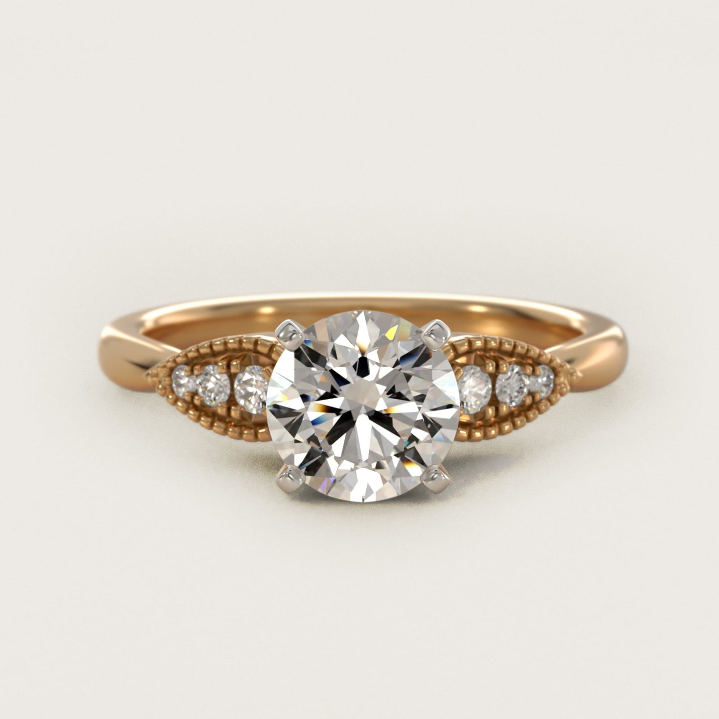 Pear-Shaped Diamond Detail Engagement Ring in 14k Yellow Gold - Round Center
