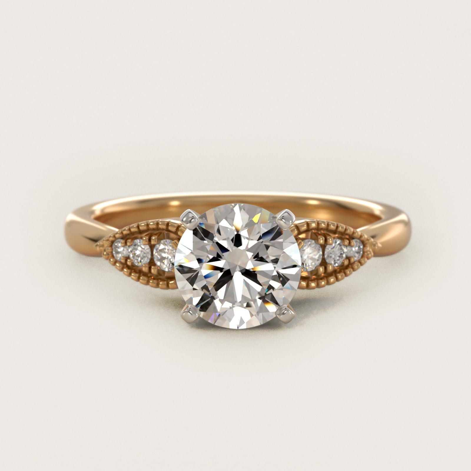 Pear-Shaped Diamond Detail Engagement Ring in 14k Yellow Gold - Round Center