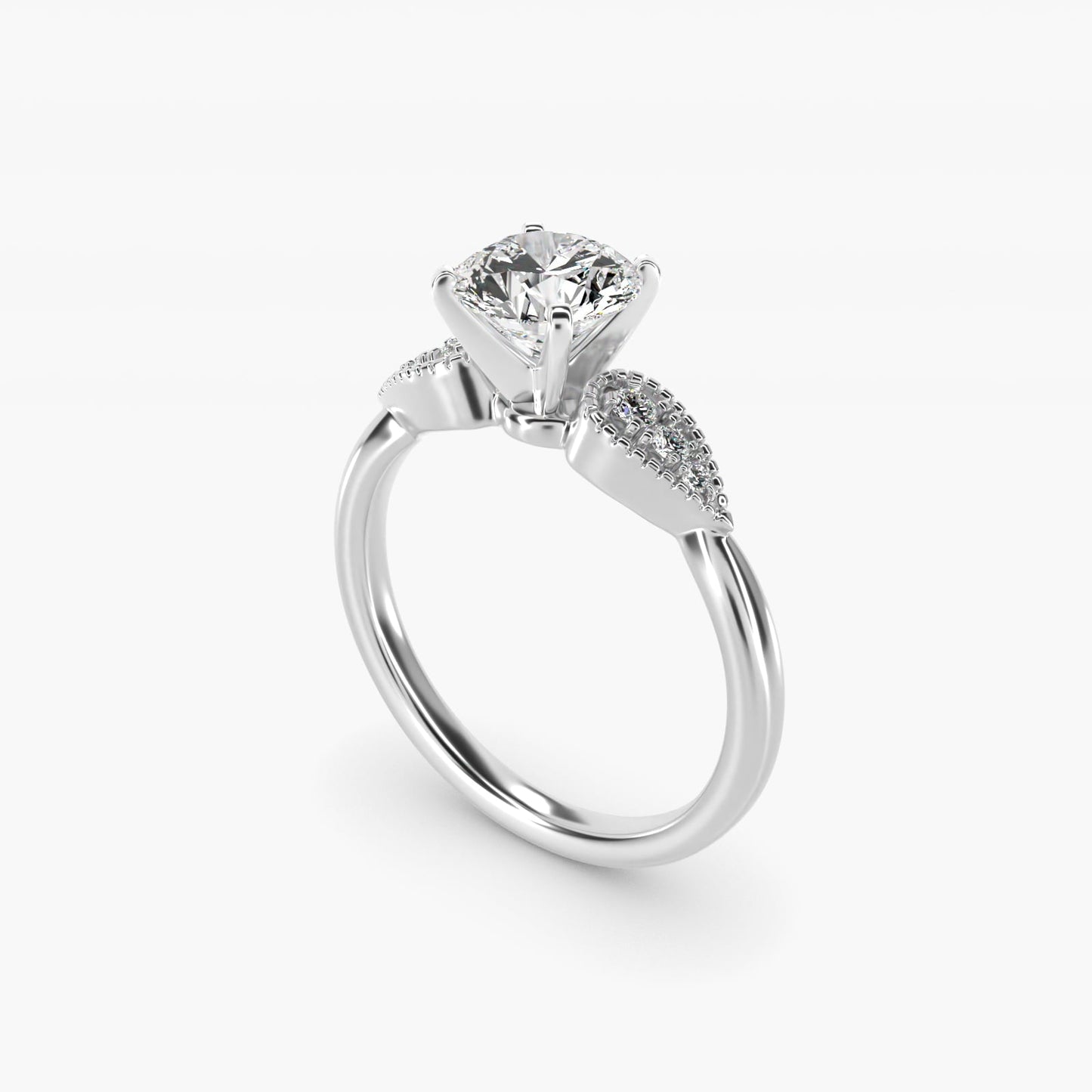 Pear-Shaped Diamond Detail Engagement Ring in Platinum - Round Center