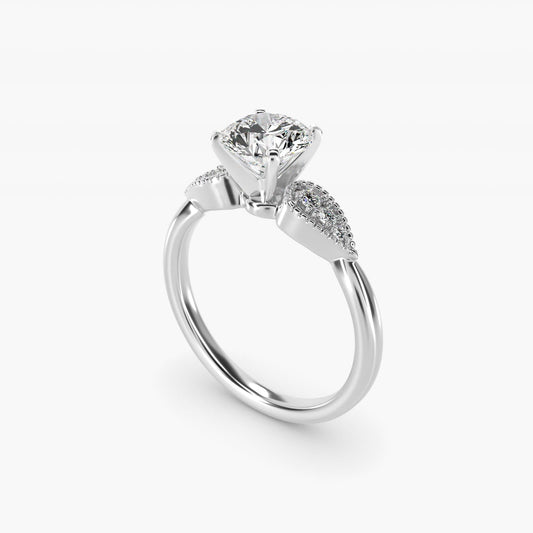 Pear-Shaped Diamond Detail Engagement Ring in Platinum - Round Center