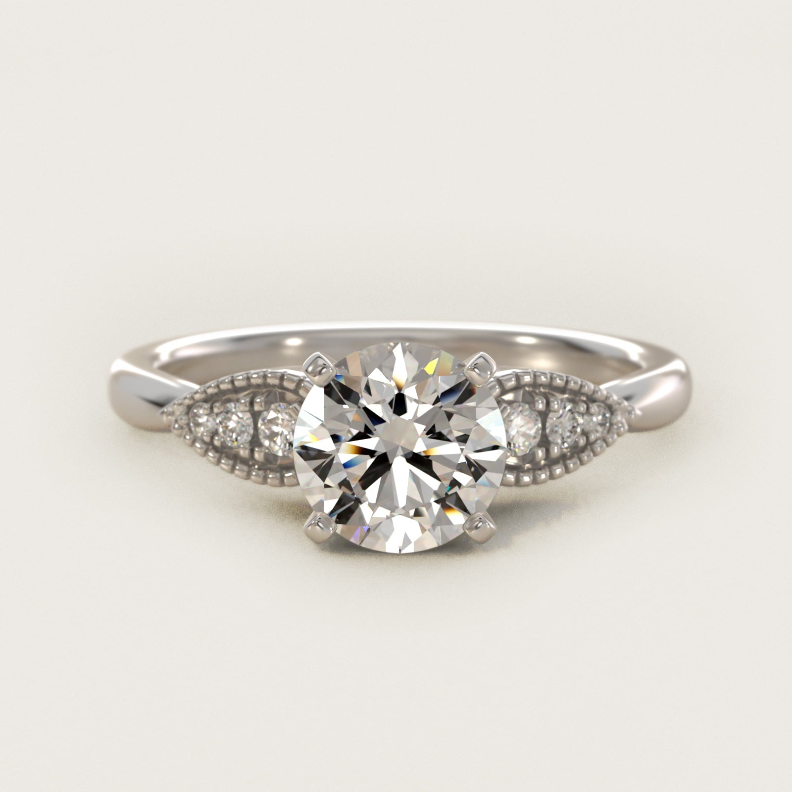 Pear-Shaped Diamond Detail Engagement Ring in Platinum - Round Center