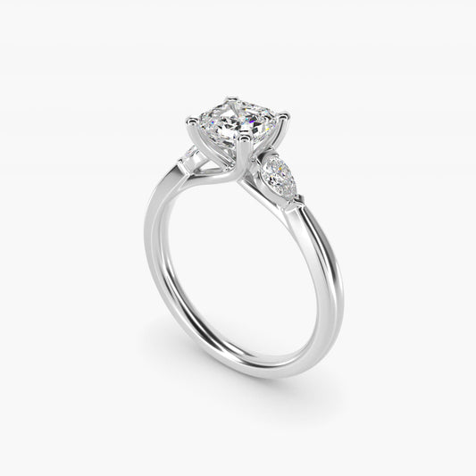 Pear Sidestone Diamond Engagement Ring in 18k White Gold (1/4 ct. tw.) - Asscher Center
