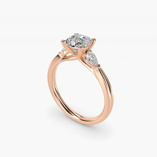 Pear Sidestone Diamond Engagement Ring in 14k Rose Gold (1/4 ct. tw.) - Cushion Center