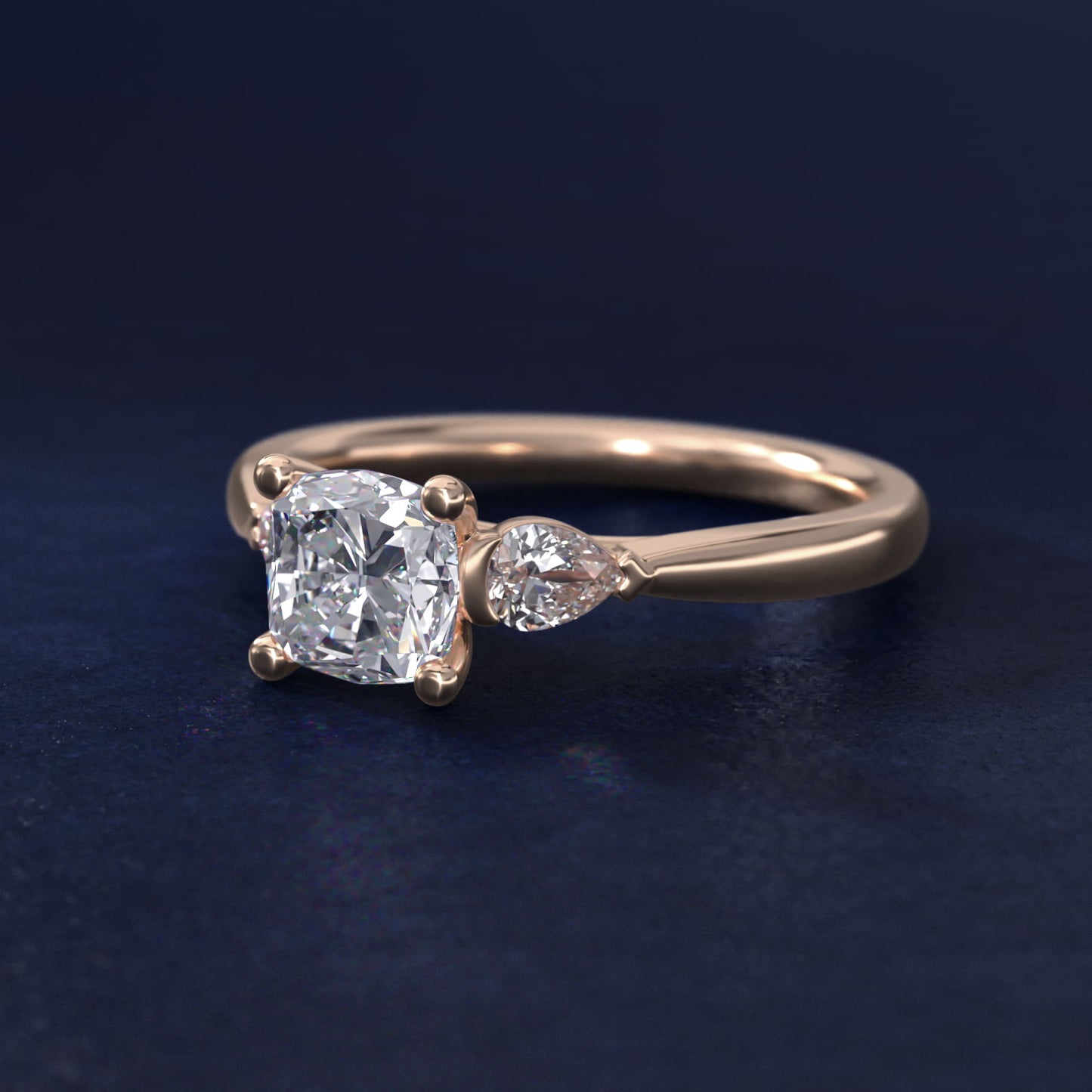 Pear Sidestone Diamond Engagement Ring in 14k Rose Gold (1/4 ct. tw.) - Cushion Center