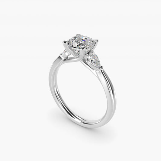 Pear Sidestone Diamond Engagement Ring in 14k White Gold (1/4 ct. tw.) - Cushion Center