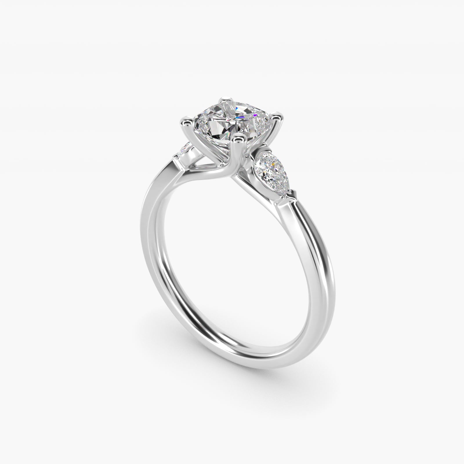 Pear Sidestone Diamond Engagement Ring in 18k White Gold (1/4 ct. tw.) - Cushion Center