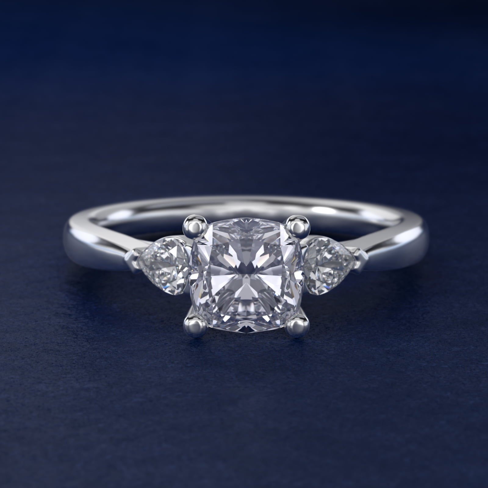 Pear Sidestone Diamond Engagement Ring in 14k White Gold (1/4 ct. tw.) - Cushion Center