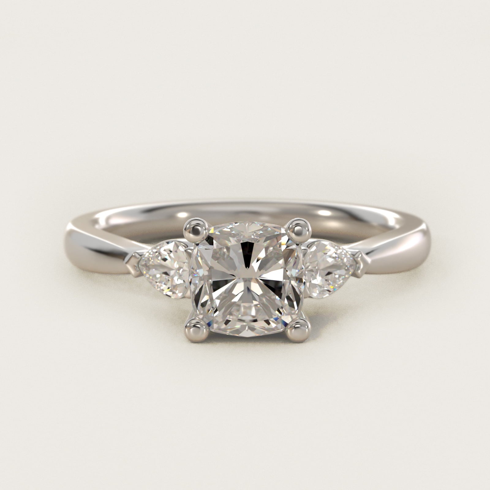Pear Sidestone Diamond Engagement Ring in 14k White Gold (1/4 ct. tw.) - Cushion Center