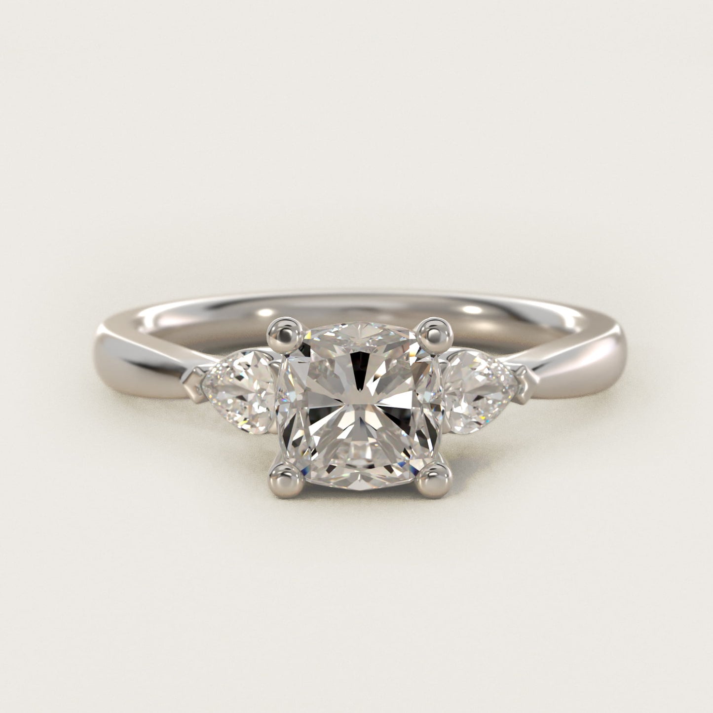 Pear Sidestone Diamond Engagement Ring in 18k White Gold (1/4 ct. tw.) - Cushion Center