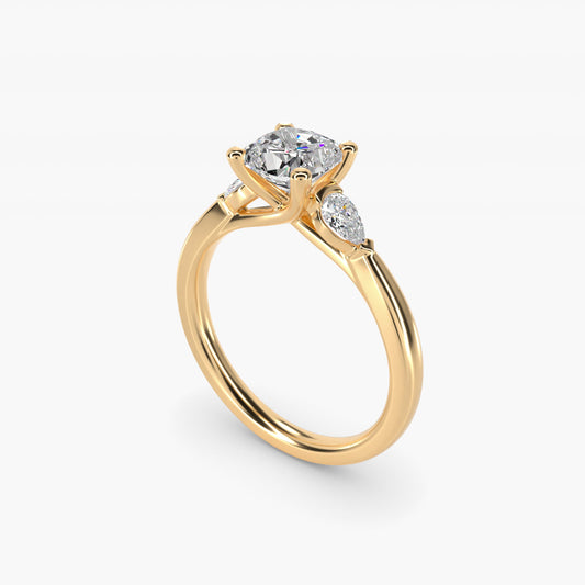 Pear Sidestone Diamond Engagement Ring in 14k Yellow Gold (1/4 ct. tw.) - Cushion Center