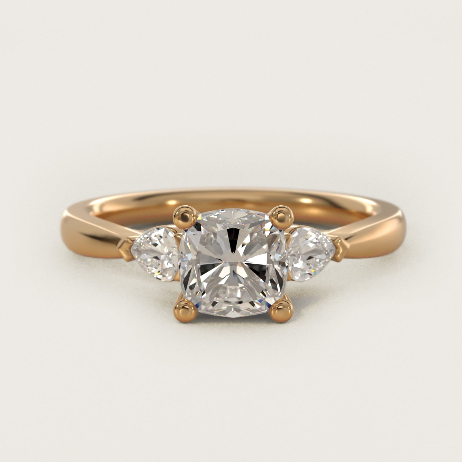 Pear Sidestone Diamond Engagement Ring in 14k Yellow Gold (1/4 ct. tw.) - Cushion Center
