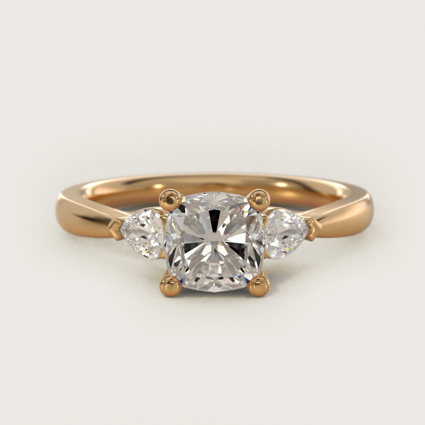 Pear Sidestone Diamond Engagement Ring in 18k Yellow Gold (1/4 ct. tw.) - Cushion Center