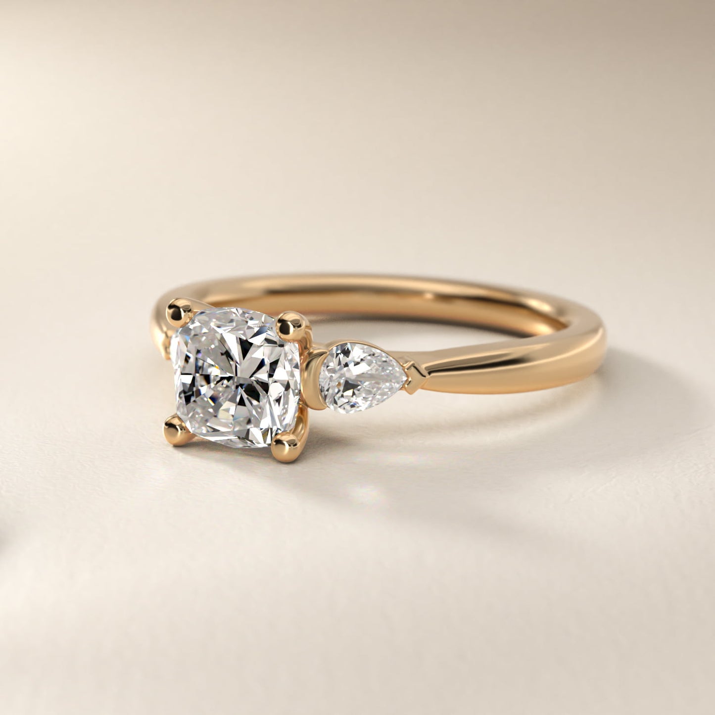 Pear Sidestone Diamond Engagement Ring in 18k Yellow Gold (1/4 ct. tw.) - Cushion Center