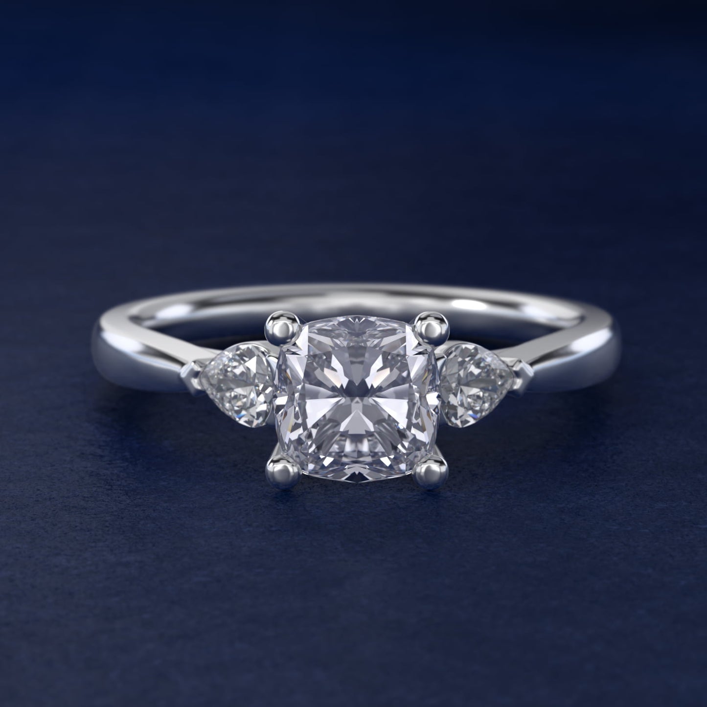 Pear Sidestone Diamond Engagement Ring in Platinum (1/4 ct. tw.) - Cushion Center