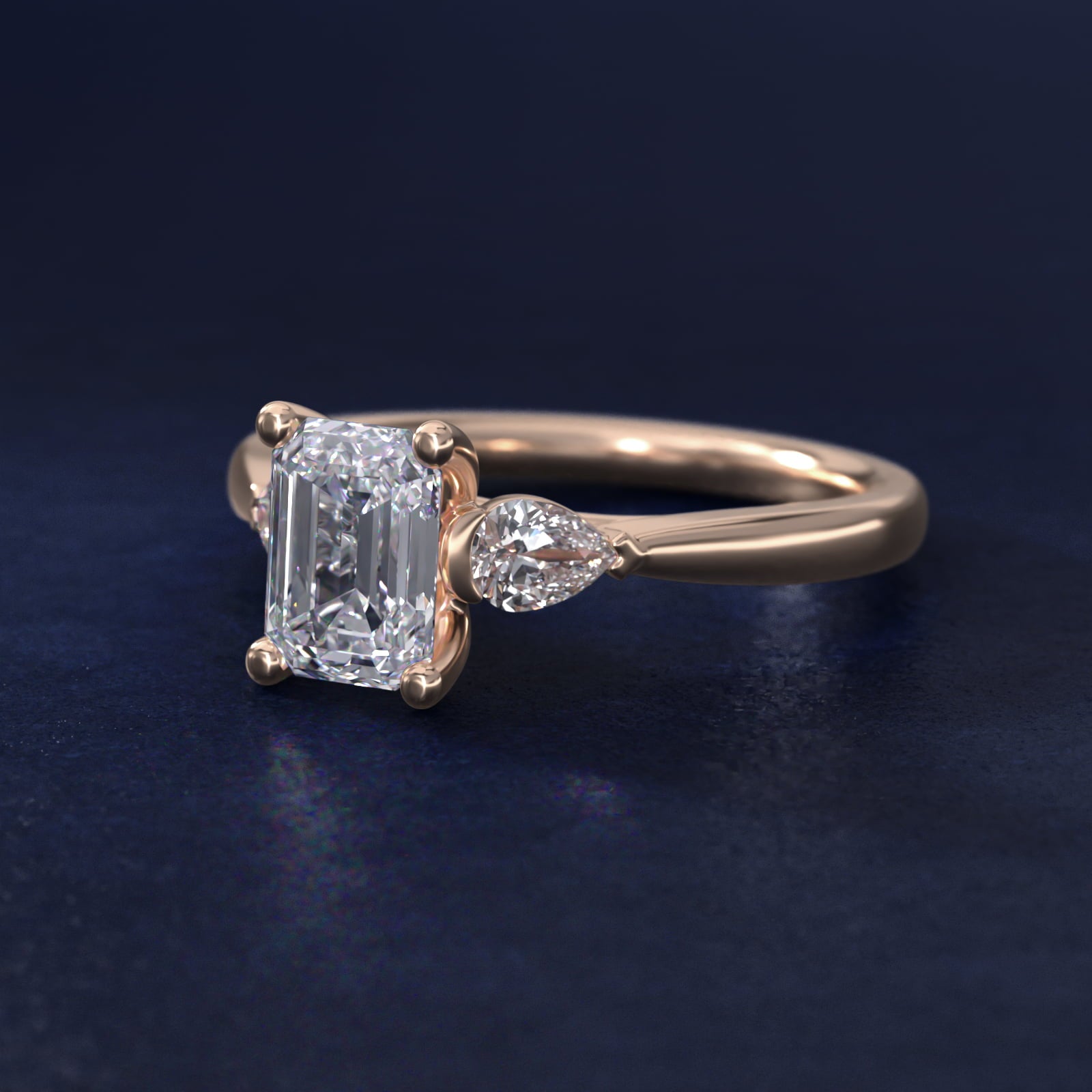 Pear Sidestone Diamond Engagement Ring in 14k Rose Gold (1/4 ct. tw.) - Emerald Center