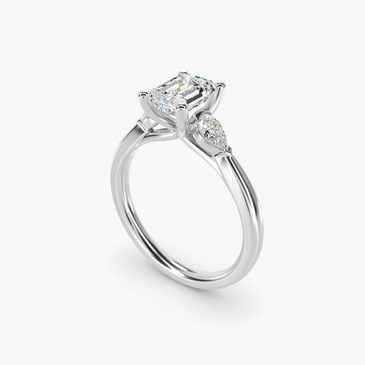 Pear Sidestone Diamond Engagement Ring in 18k White Gold (1/4 ct. tw.) - Emerald Center