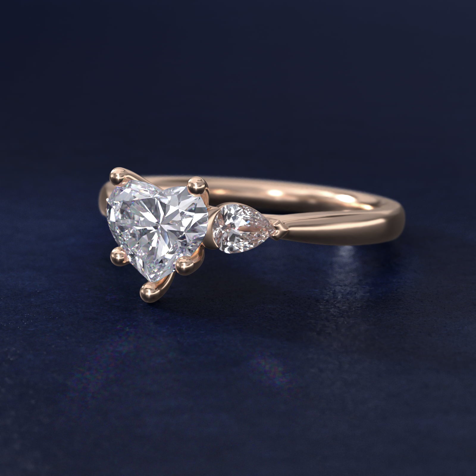 Pear Sidestone Diamond Engagement Ring in 18k Rose Gold (1/4 ct. tw.) - Heart Center