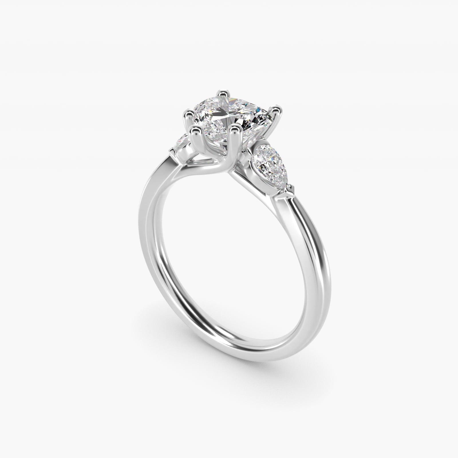 Pear Sidestone Diamond Engagement Ring in 14k White Gold (1/4 ct. tw.) - Heart Center