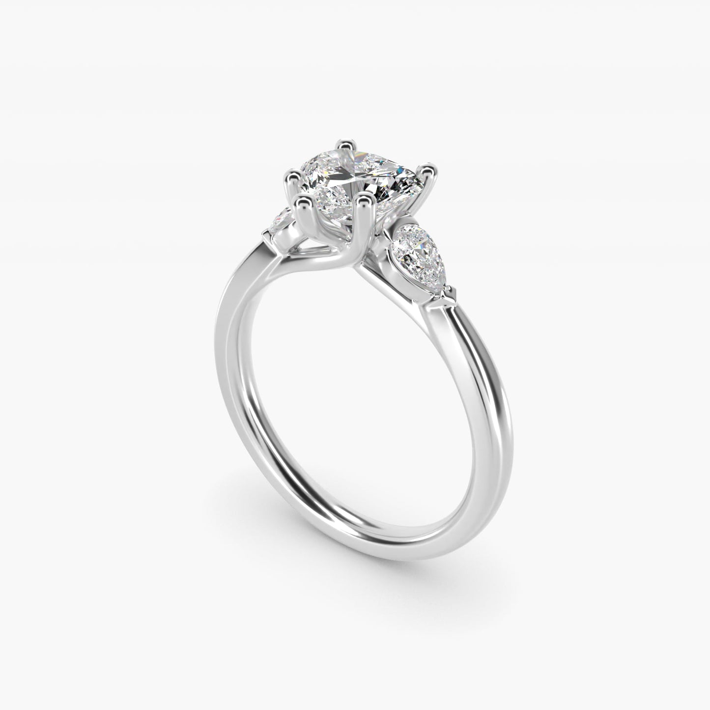 Pear Sidestone Diamond Engagement Ring in 18k White Gold (1/4 ct. tw.) - Heart Center