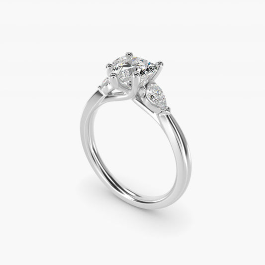 Pear Sidestone Diamond Engagement Ring in 18k White Gold (1/4 ct. tw.) - Heart Center