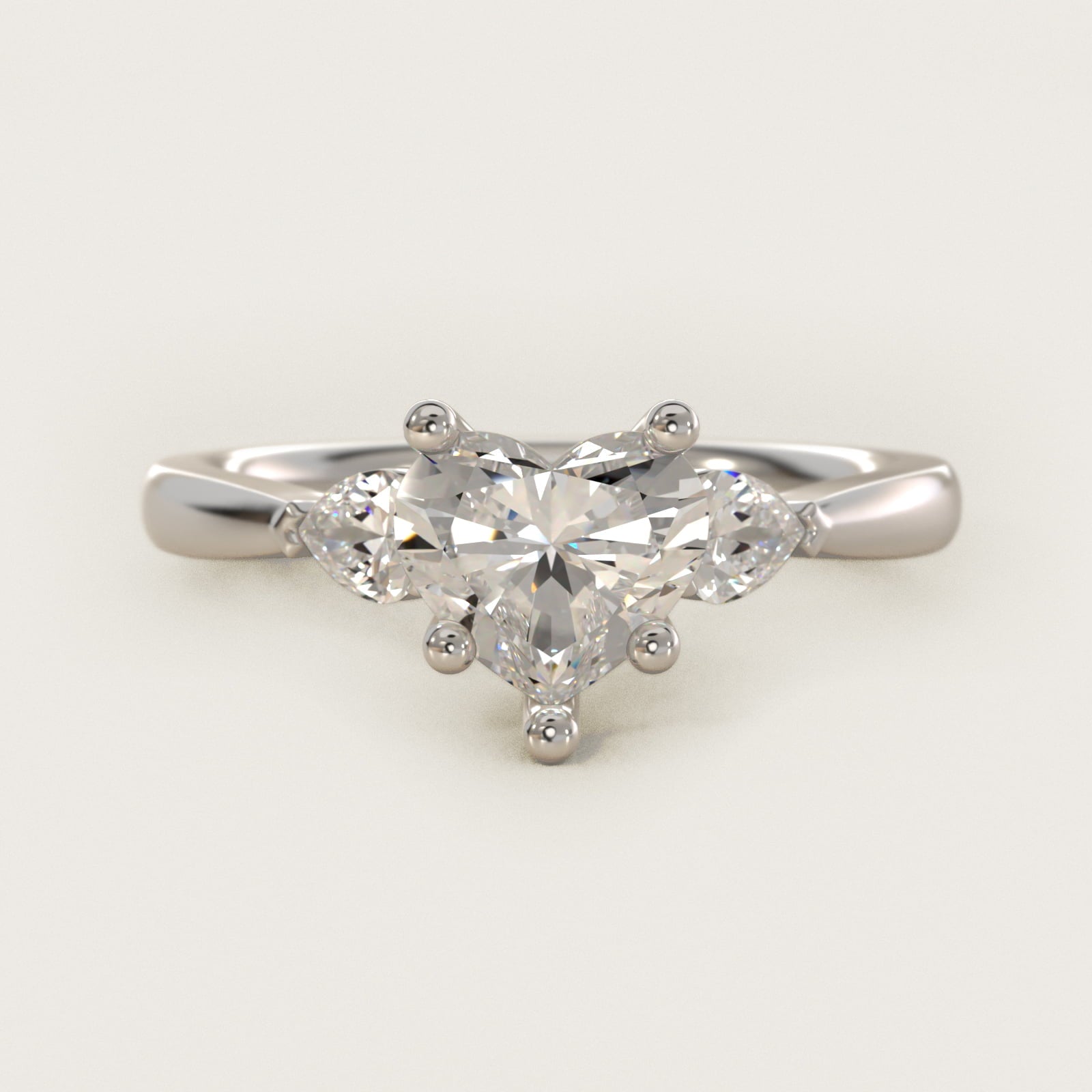 Pear Sidestone Diamond Engagement Ring in 18k White Gold (1/4 ct. tw.) - Heart Center