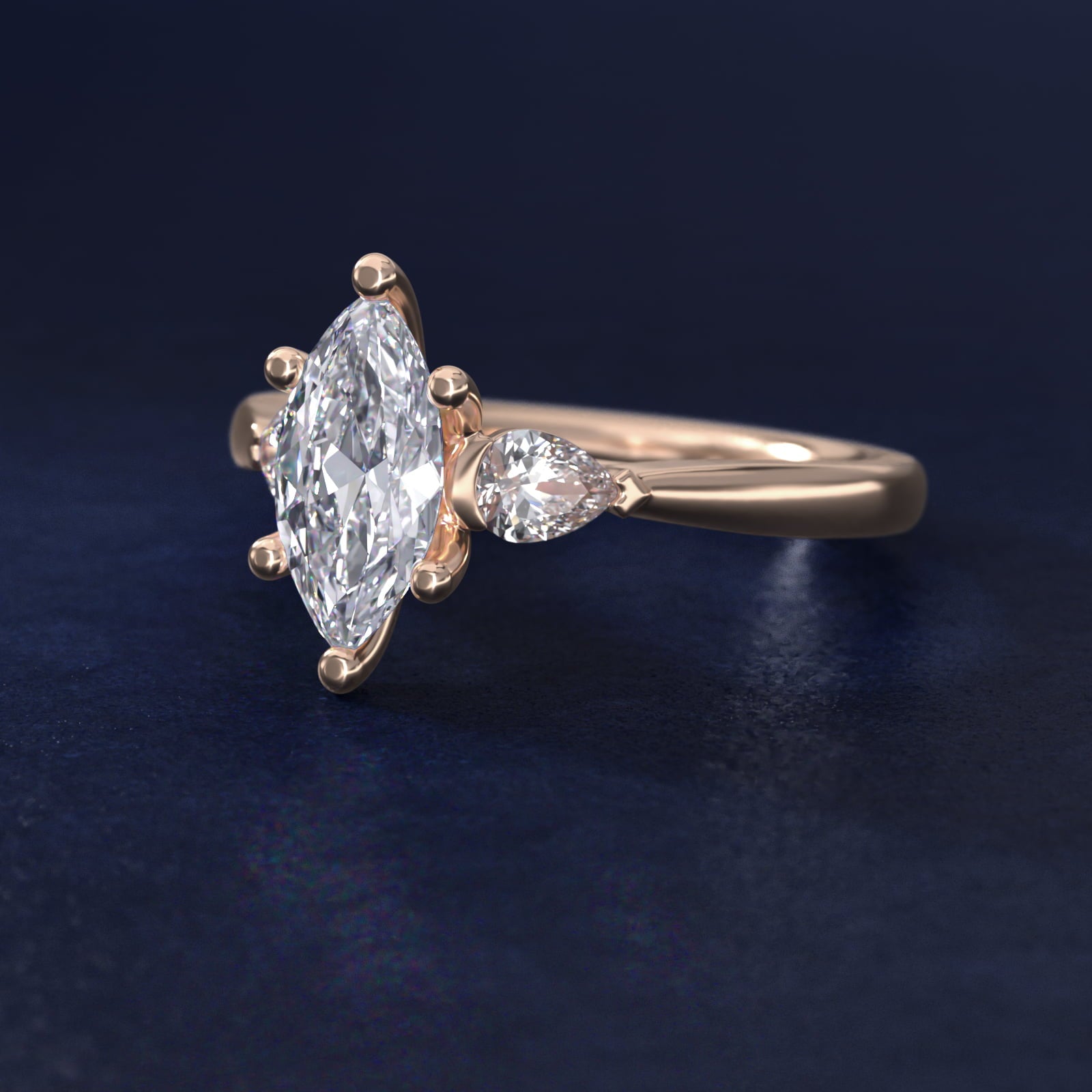 Pear Sidestone Diamond Engagement Ring in 14k Rose Gold (1/4 ct. tw.) - Marquise Center