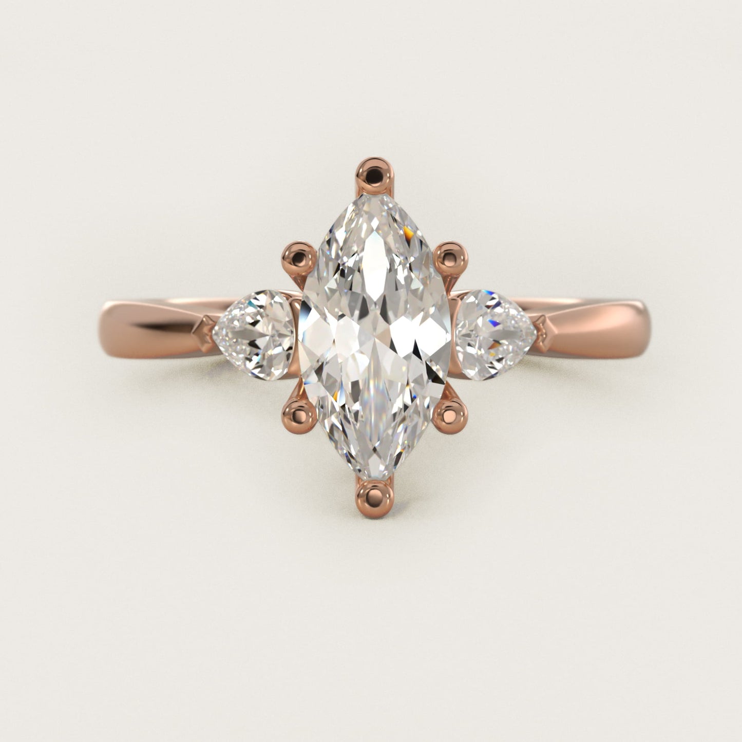 Pear Sidestone Diamond Engagement Ring in 18k Rose Gold (1/4 ct. tw.) - Marquise Center