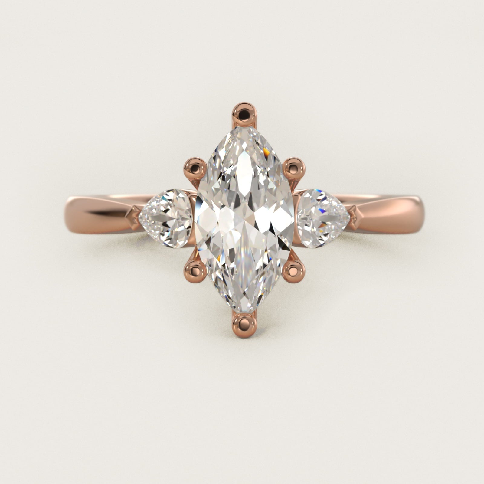 Pear Sidestone Diamond Engagement Ring in 18k Rose Gold (1/4 ct. tw.) - Marquise Center