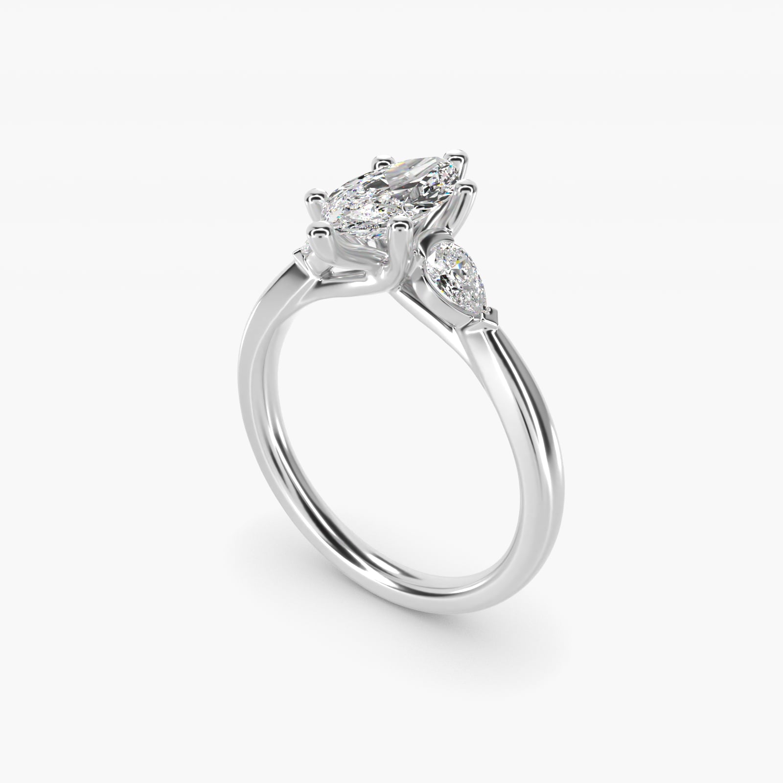 Pear Sidestone Diamond Engagement Ring in 18k White Gold (1/4 ct. tw.) - Marquise Center