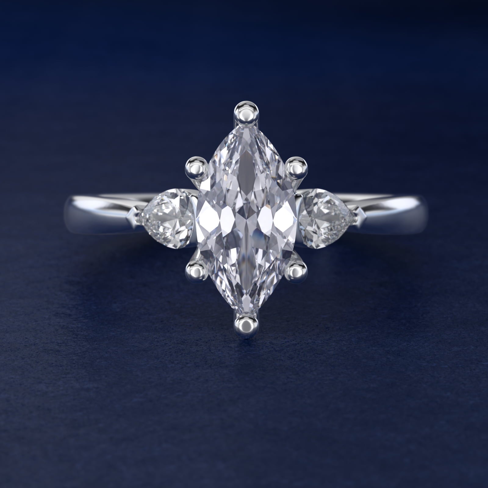 Pear Sidestone Diamond Engagement Ring in 14k White Gold (1/4 ct. tw.) - Marquise Center