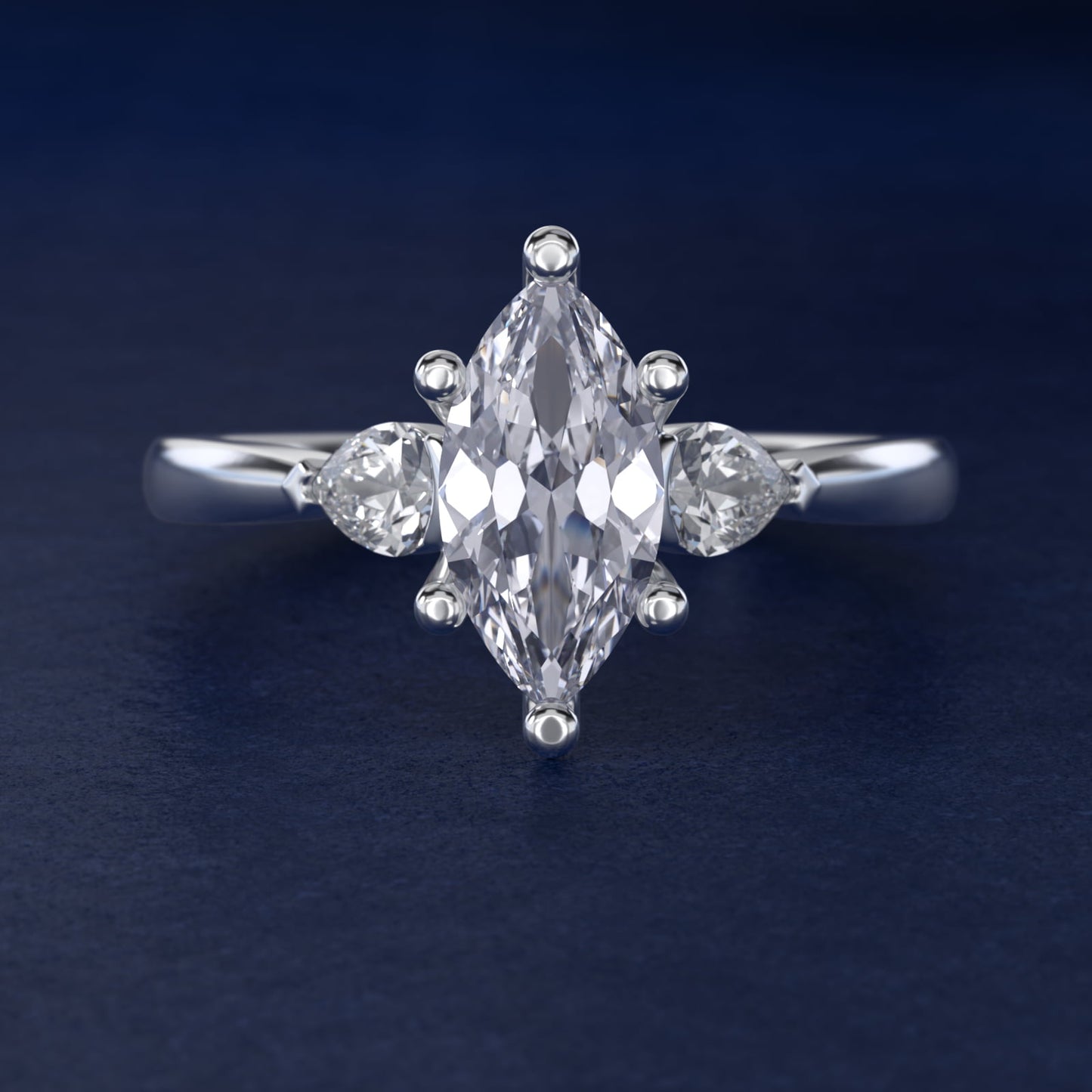 Pear Sidestone Diamond Engagement Ring in 18k White Gold (1/4 ct. tw.) - Marquise Center