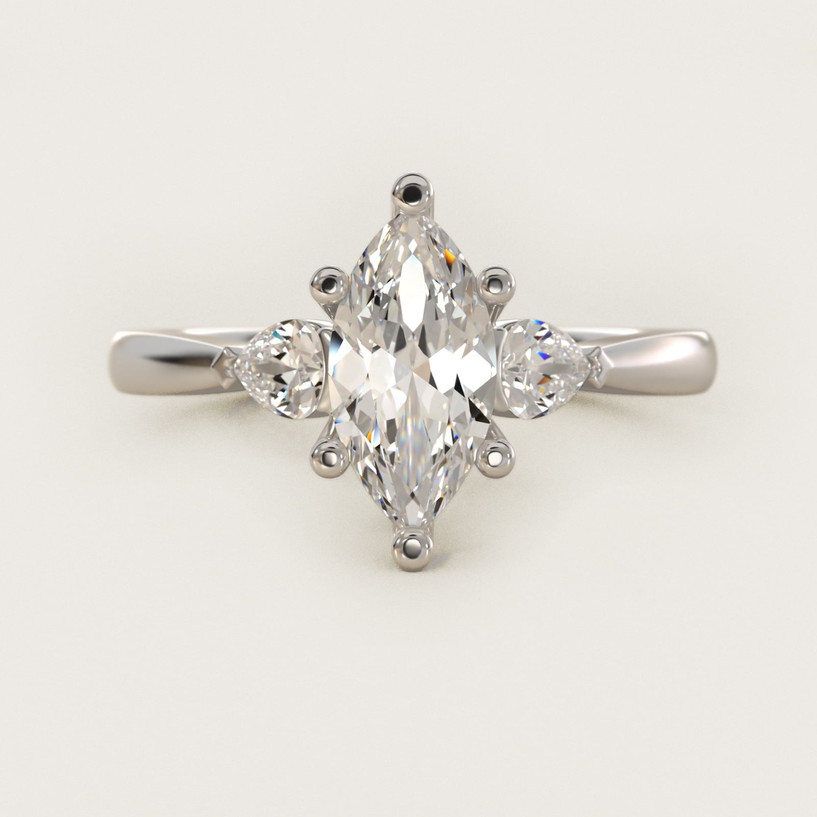 Pear Sidestone Diamond Engagement Ring in 14k White Gold (1/4 ct. tw.) - Marquise Center