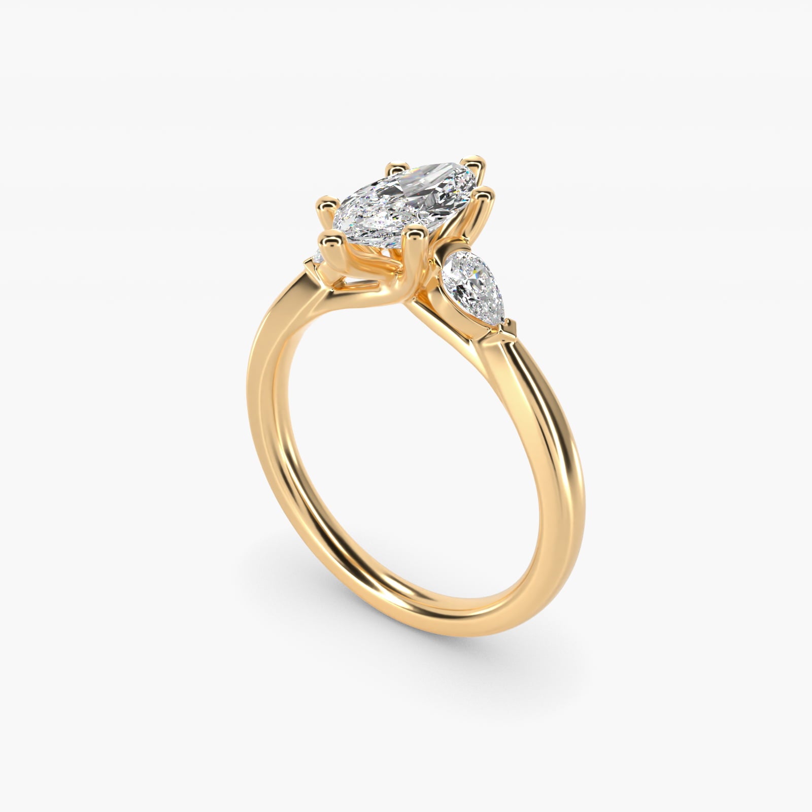 Pear Sidestone Diamond Engagement Ring in 18k Yellow Gold (1/4 ct. tw.) - Marquise Center
