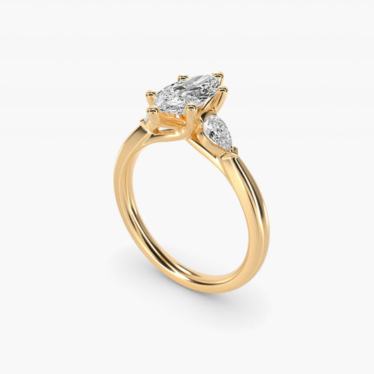 Pear Sidestone Diamond Engagement Ring in 18k Yellow Gold (1/4 ct. tw.) - Marquise Center