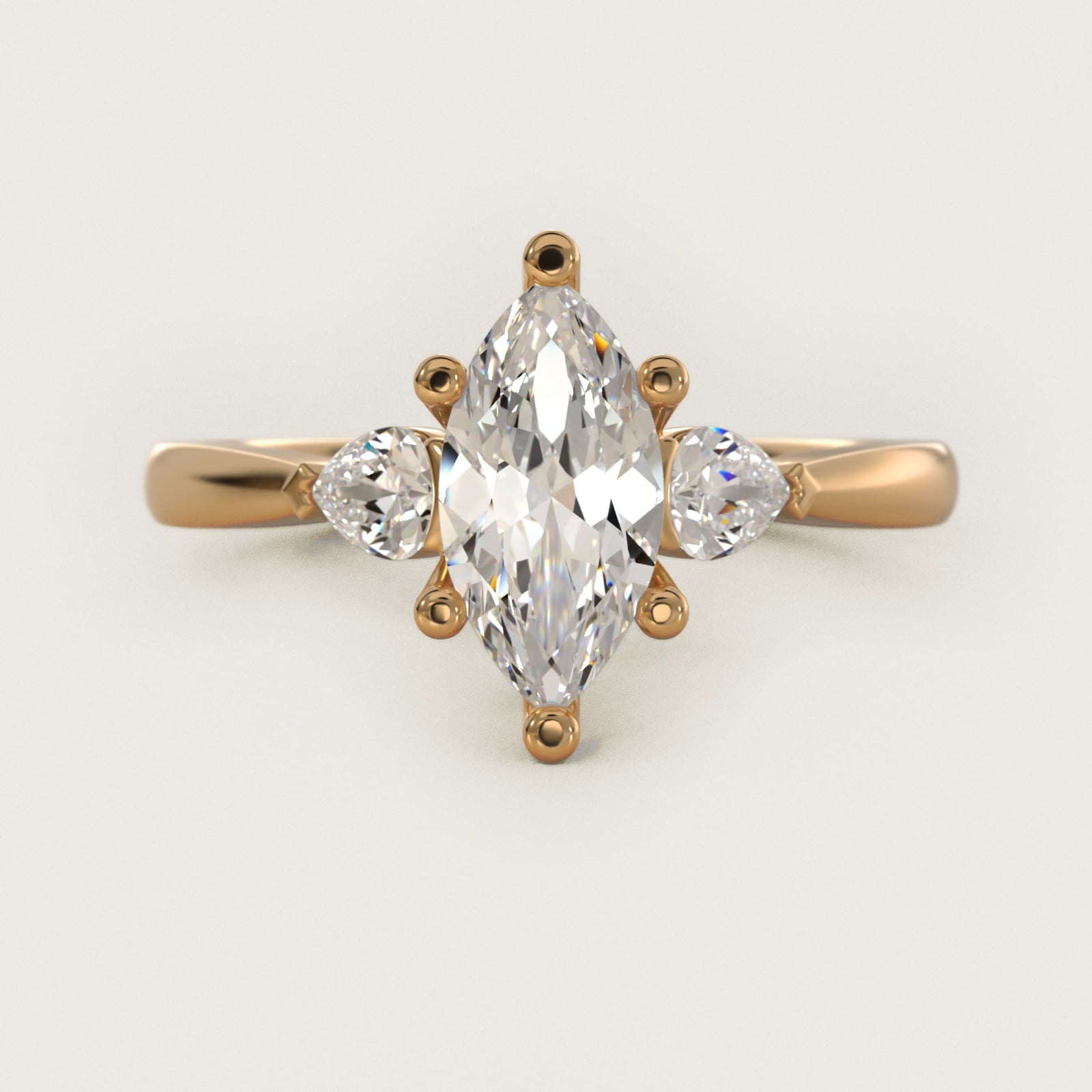 Pear Sidestone Diamond Engagement Ring in 18k Yellow Gold (1/4 ct. tw.) - Marquise Center