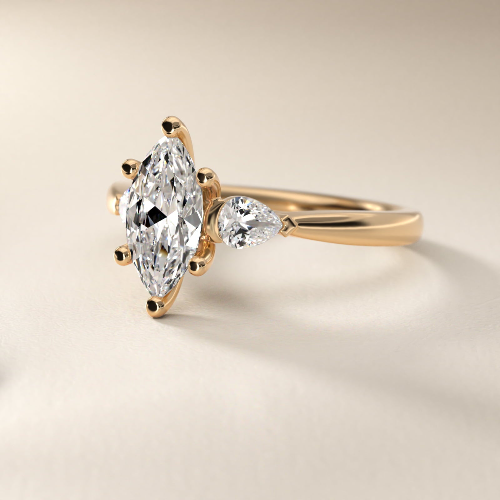 Pear Sidestone Diamond Engagement Ring in 18k Yellow Gold (1/4 ct. tw.) - Marquise Center