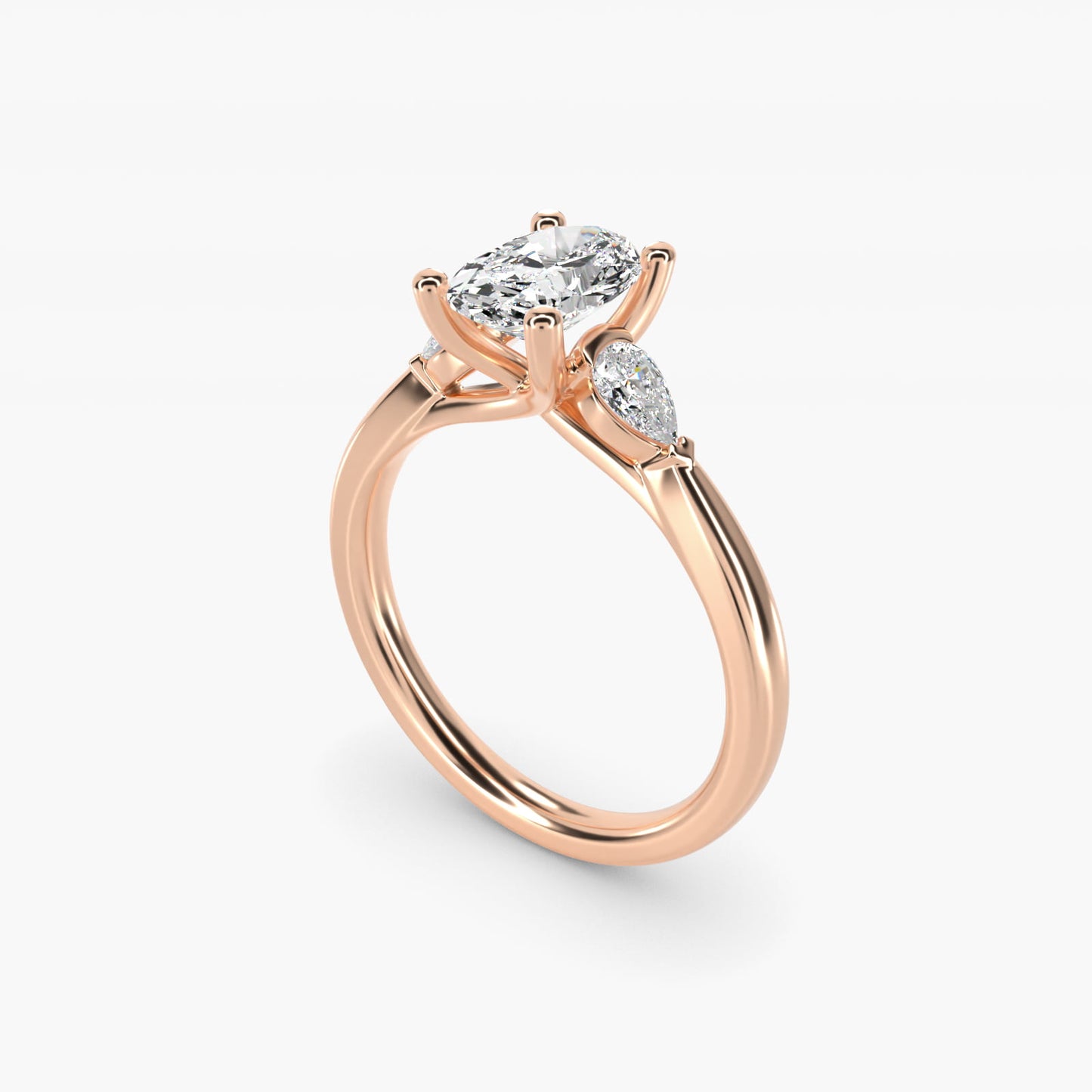 Pear Sidestone Diamond Engagement Ring in 18k Rose Gold (1/4 ct. tw.) - Oval Center