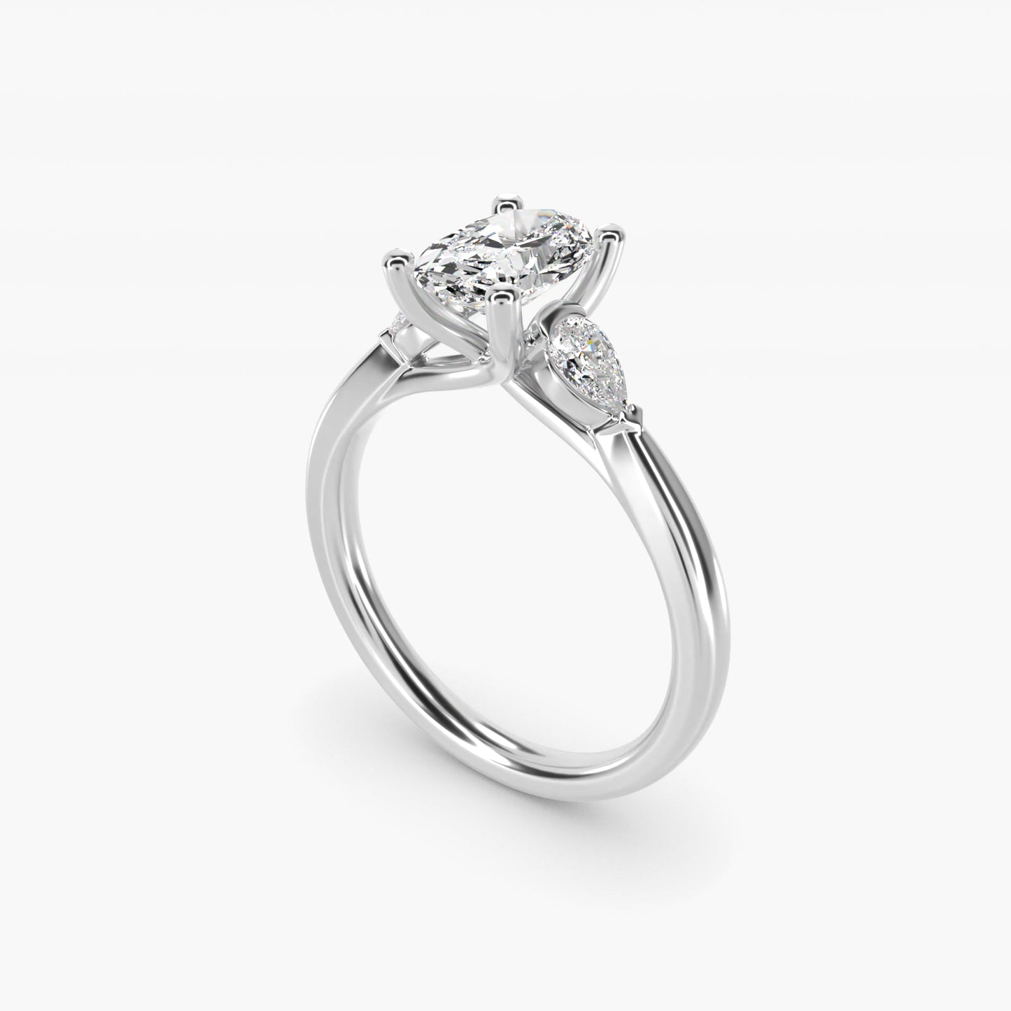 Pear Sidestone Diamond Engagement Ring in 14k White Gold (1/4 ct. tw.) - Oval Center