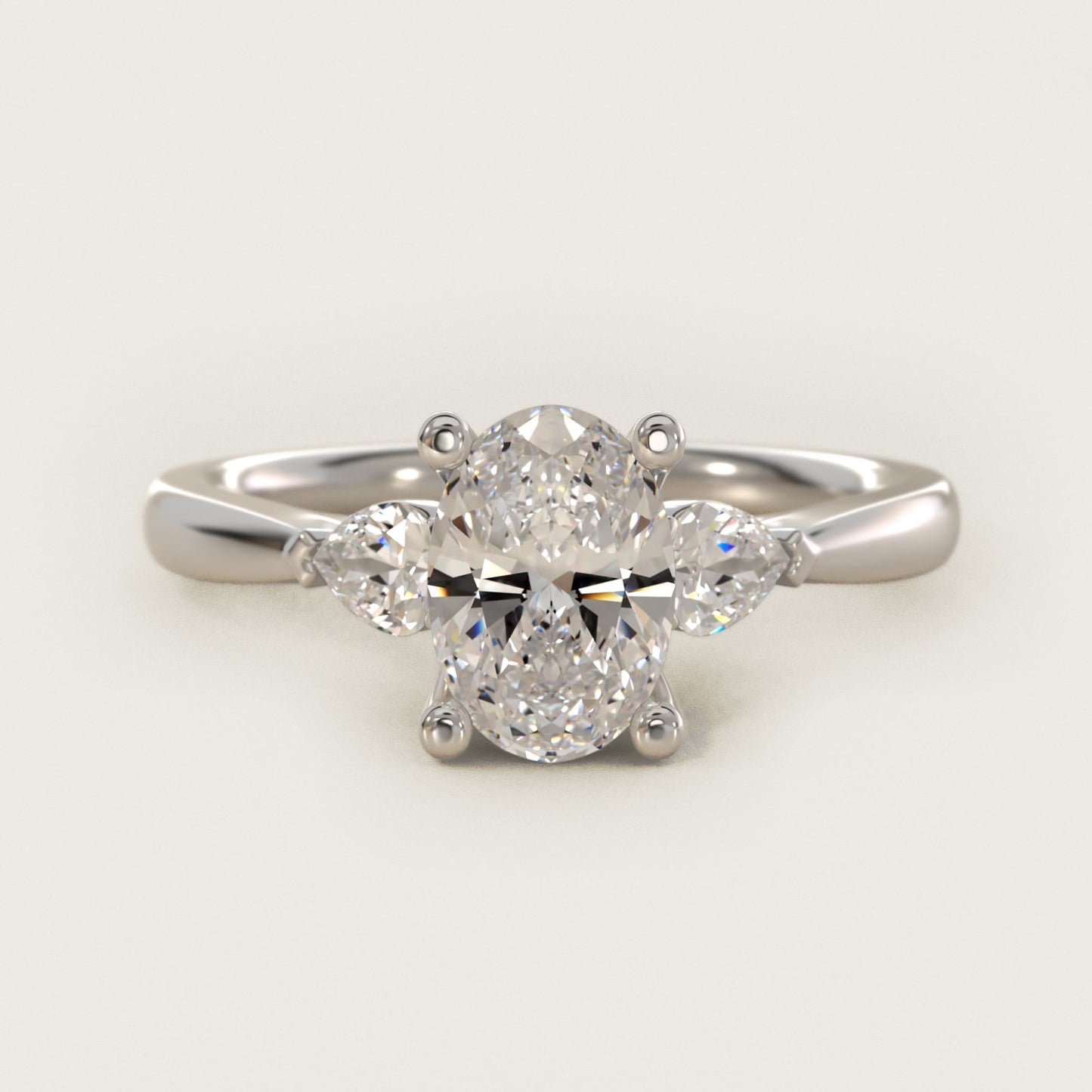 Pear Sidestone Diamond Engagement Ring in 18k White Gold (1/4 ct. tw.) - Oval Center