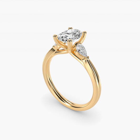 Pear Sidestone Diamond Engagement Ring in 18k Yellow Gold (1/4 ct. tw.) - Oval Center