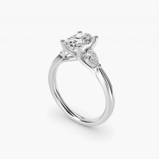 Pear Sidestone Diamond Engagement Ring in Platinum (1/4 ct. tw.) - Oval Center