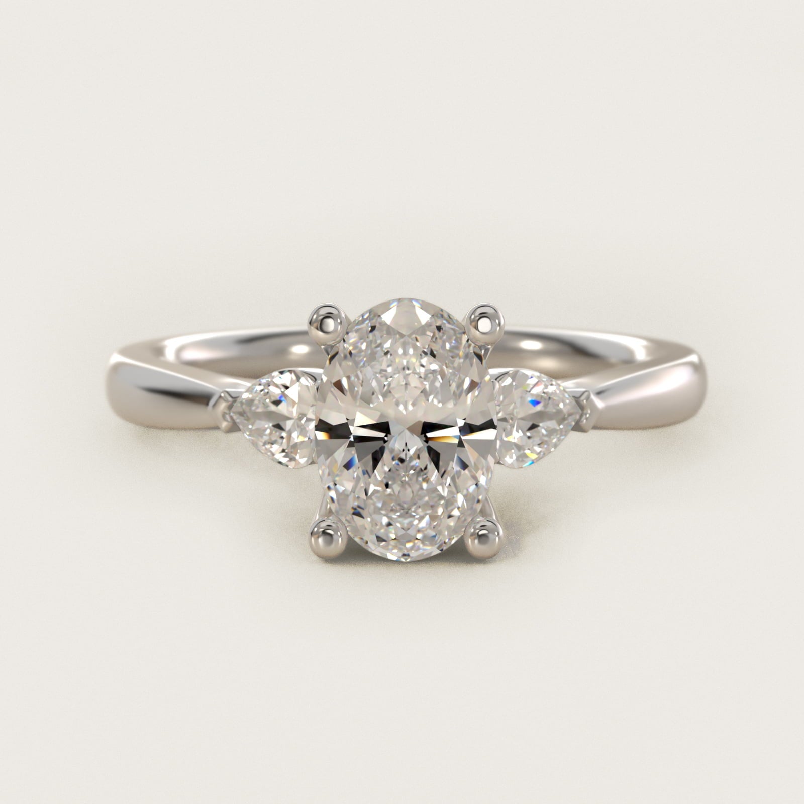 Pear Sidestone Diamond Engagement Ring in Platinum (1/4 ct. tw.) - Oval Center